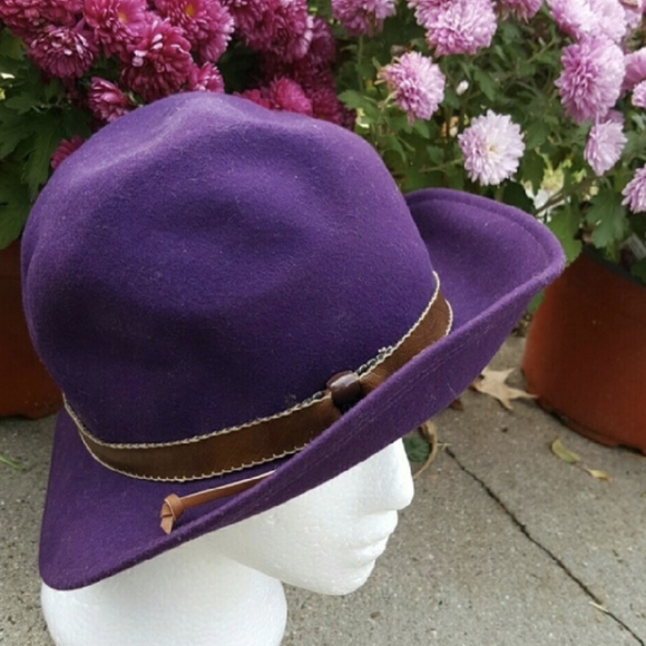 70s Vintage Bollman Hat Doeskin Felt Wool Purple Tan Leather Belt Fedora VTG